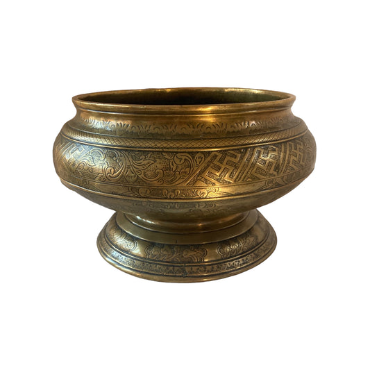 A Beautiful Antique ornate Islamic chased pedestal brass bowl