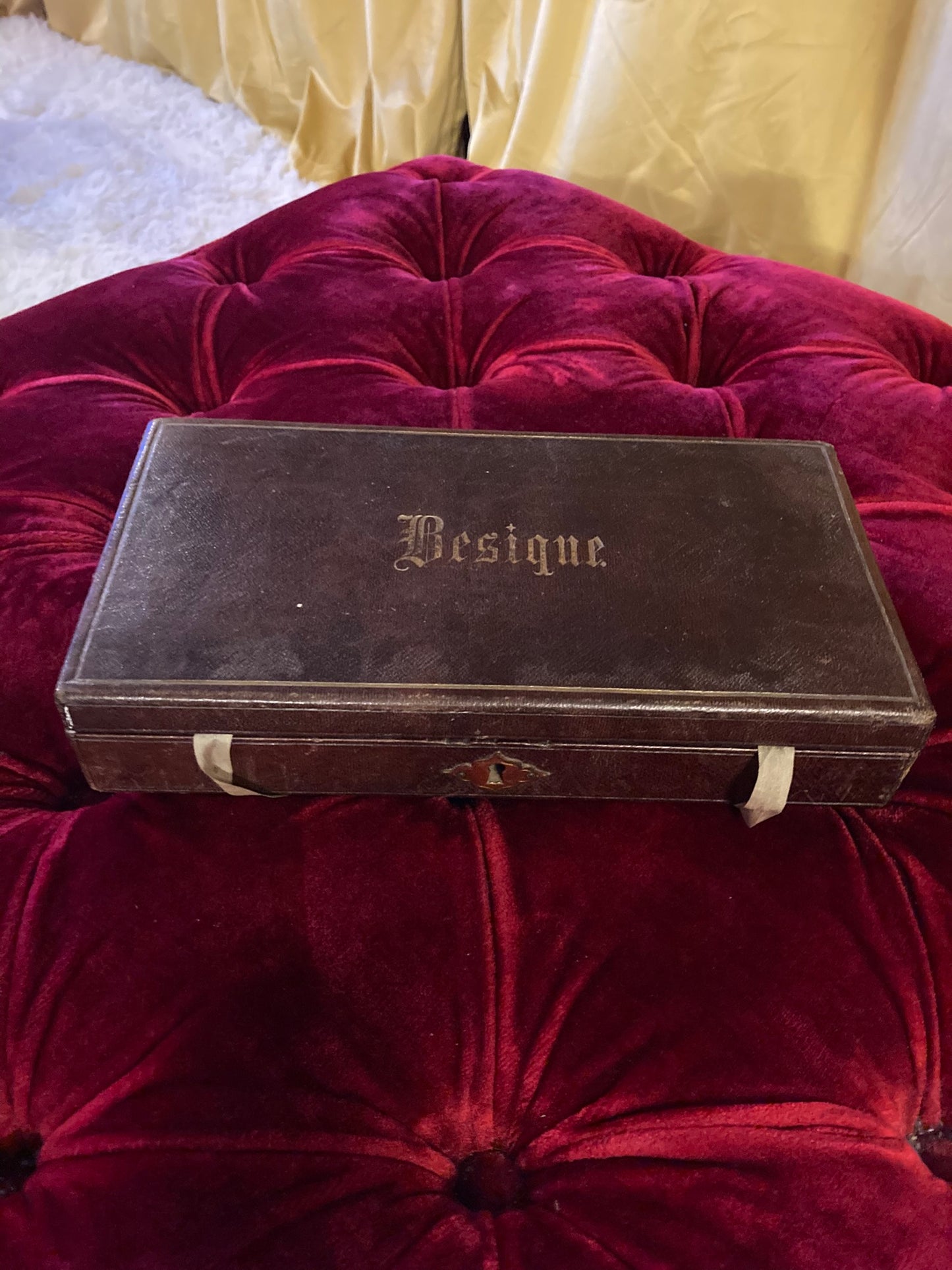 antique "Besique" (Bezique) card game set by Joseph Reynolds & Sons, 1870s.