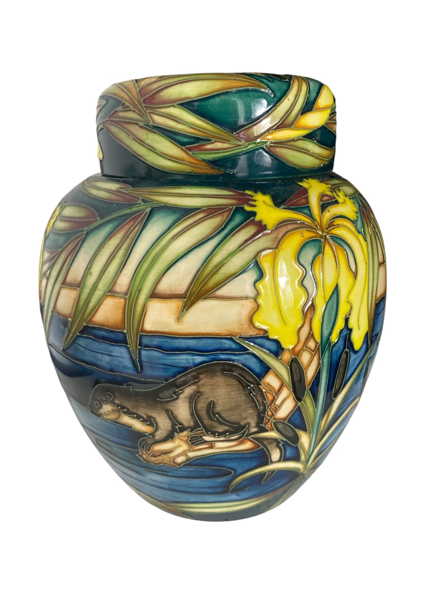 Moorcroft pottery 'Otters' ginger jar, designed by Sian Leeper