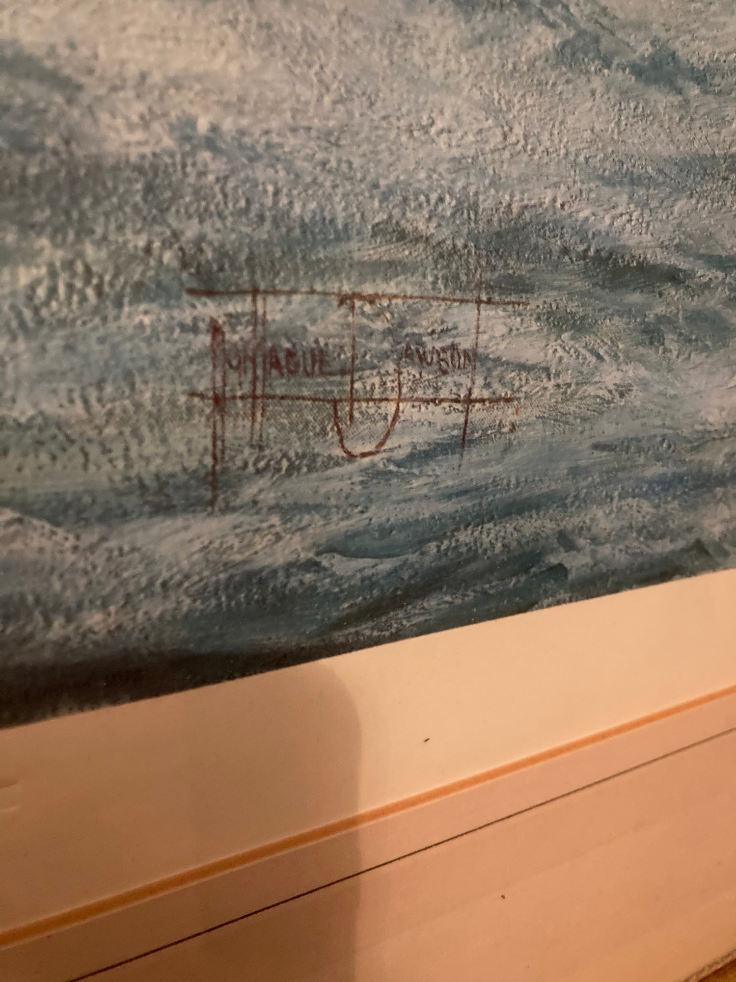 Large Signed Frame Picture Battle of Trafalger by Montague Dawson. Print with Original sigmature