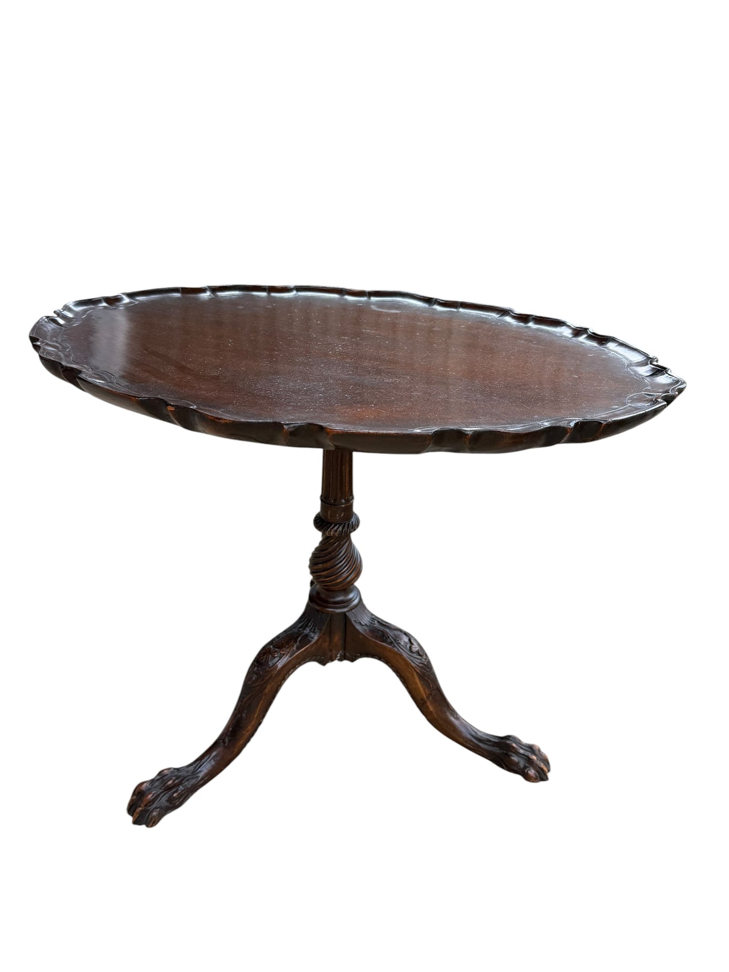 Oval Topped Piecrust Mahogany Tri Legged Side Table Circa 1800's