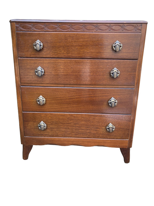 A Mid Century Harris Lebus Style Chest of Drawers Art Deco style handles.