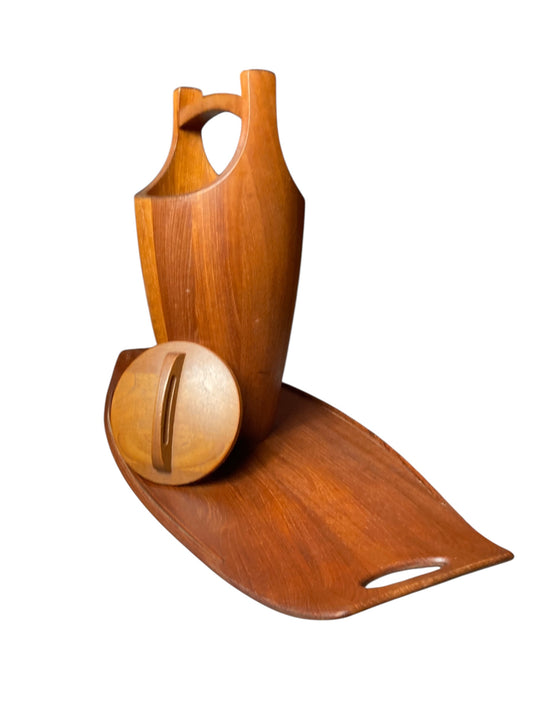 Danish Teak Ice Bucket and Tray by Jens Quistgaard for Dansk Designs Mid Century