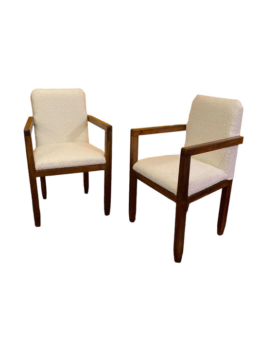 A Pair of Art Deco Rosewood framed Armchairs, White Boucle Upholstery 1920's