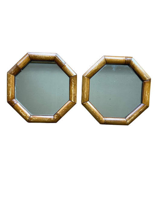 A Pair of Italian Mid Century Octagonal Bamboo Framed Mirrors