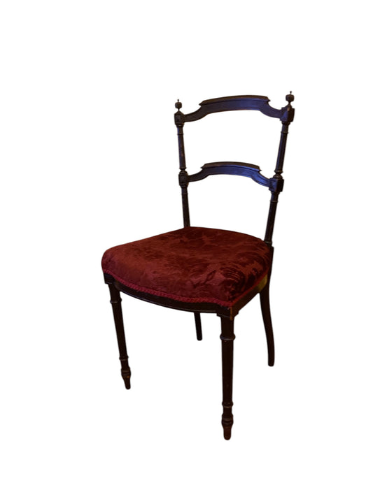 Antique Napolean III Side Chair, Burgungy Red Velvet Upholstery Ebonised Wood