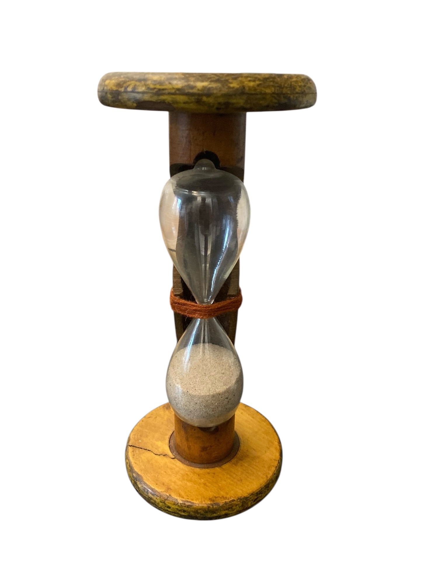 Vintage Handmade Egg Timer Hourglass in Wooden Textile Bobbin Spool 3min Timer
