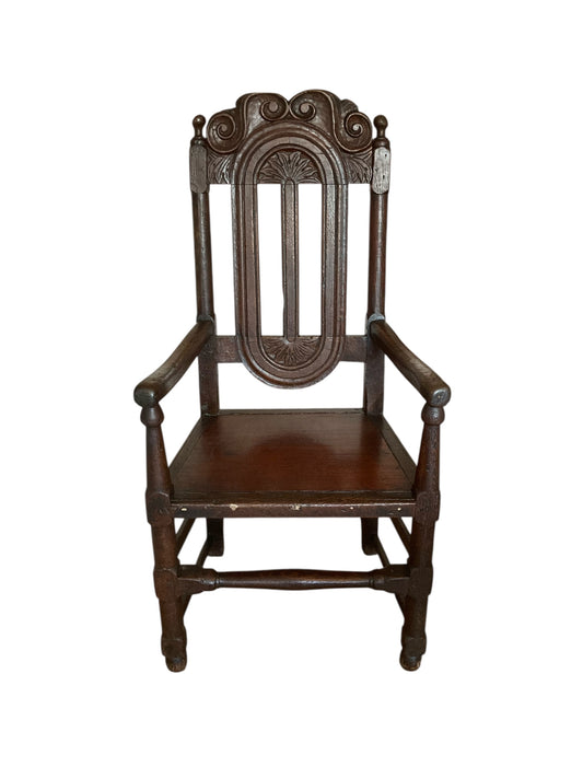William III 17th Century Oak Hall Chair Circa 1650.