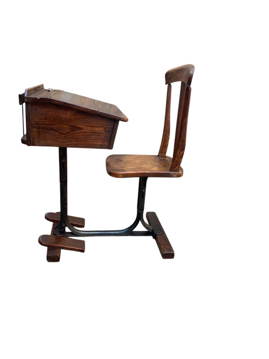 Vintage 1950's Oak Combined school Desk and Chair "George M Hammer & Co London"