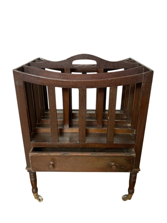 Antique Mahogany Canterbury Magazine or Paper Rack single drawer