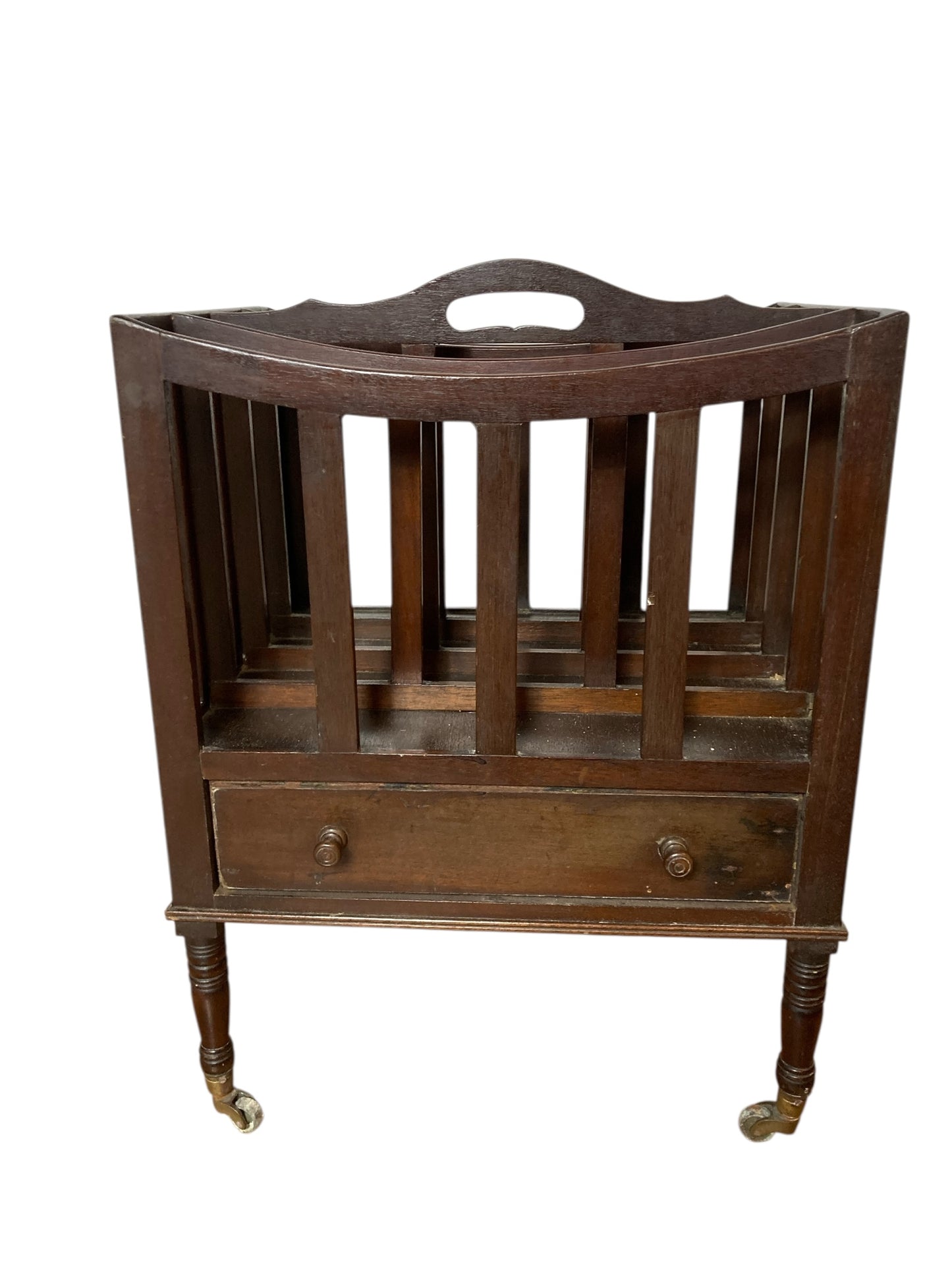 Antique Mahogany Canterbury Magazine or Paper Rack single drawer