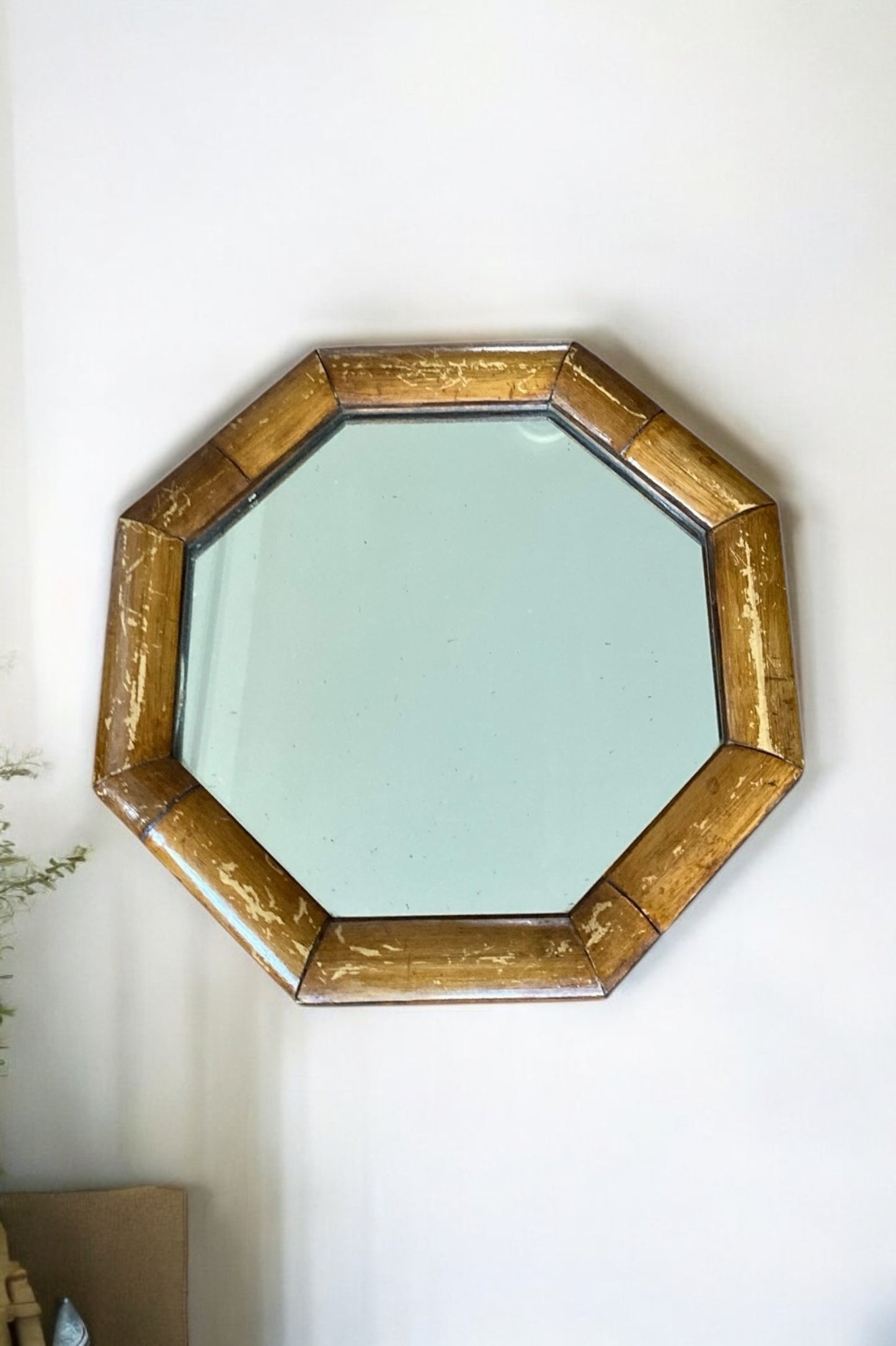A Pair of Italian Mid Century Octagonal Bamboo Framed Mirrors