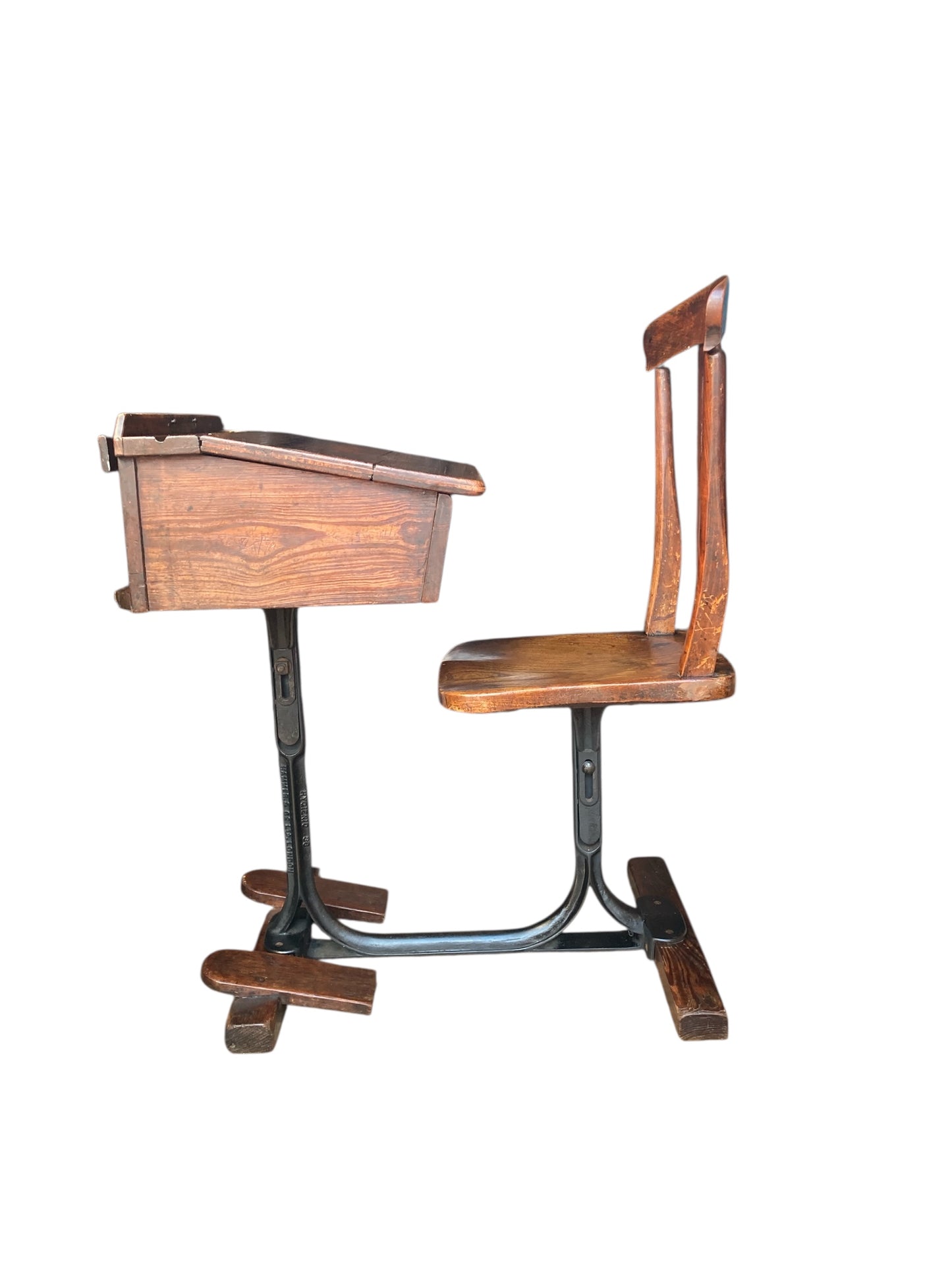 Vintage 1950's Oak Combined school Desk and Chair "George M Hammer & Co London"