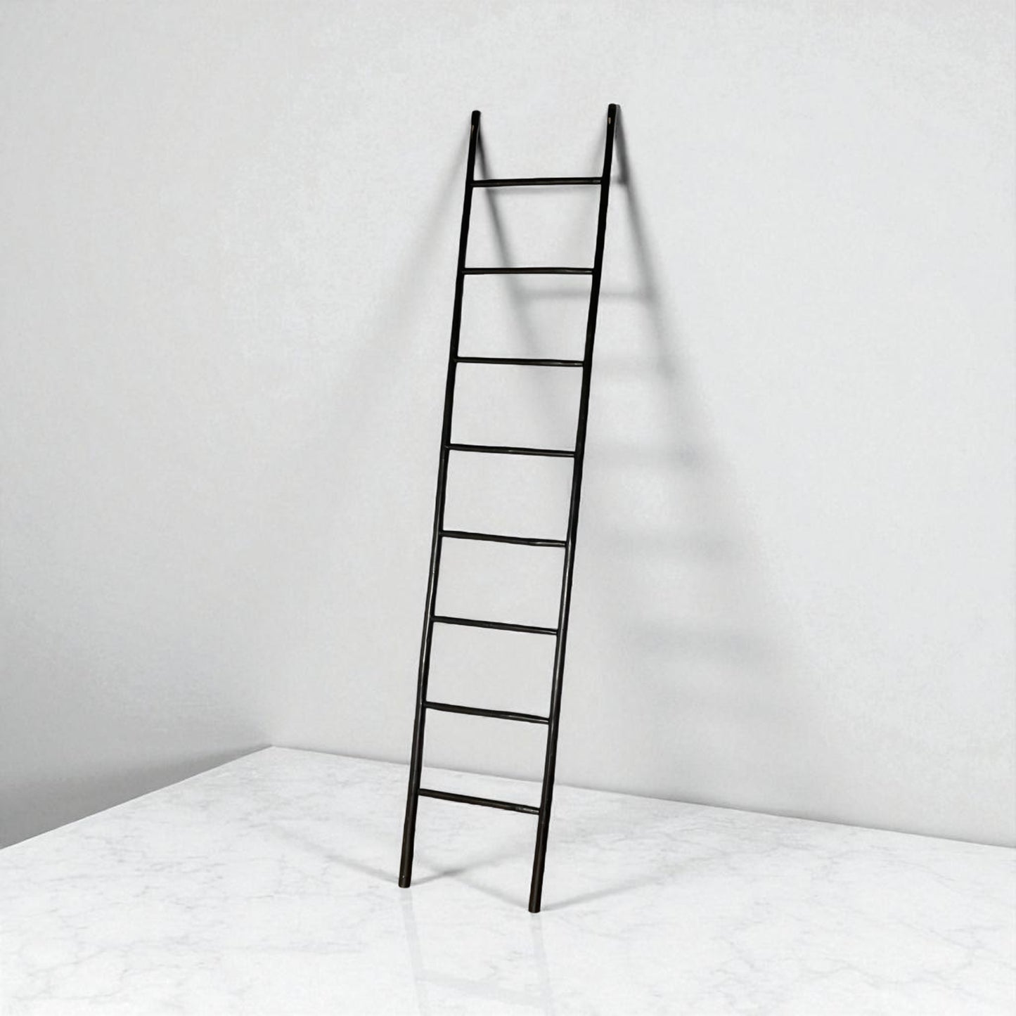A Rustic Ebonised 8 rung Bamboo Style Ladder, Towel Rale or Display Rack