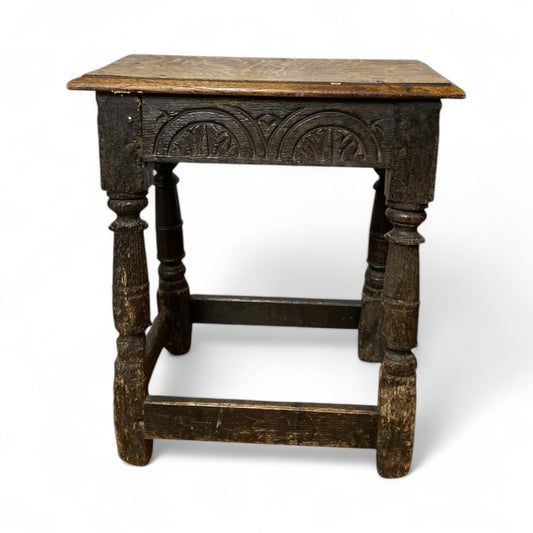 Carved Oak Joined Stool 17th Century Charles II