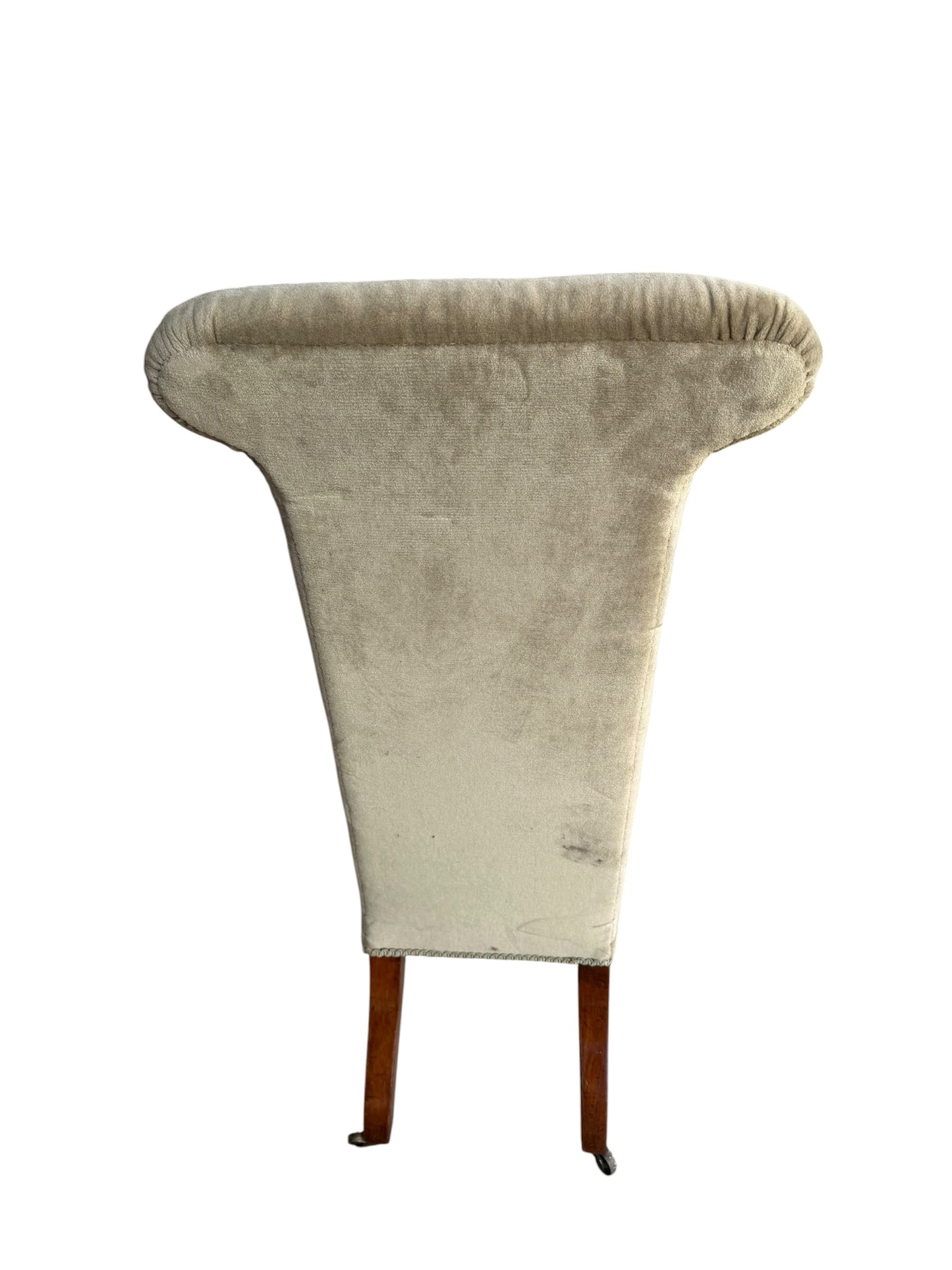 Victorian Green Velvet Prayer chair on original Casters