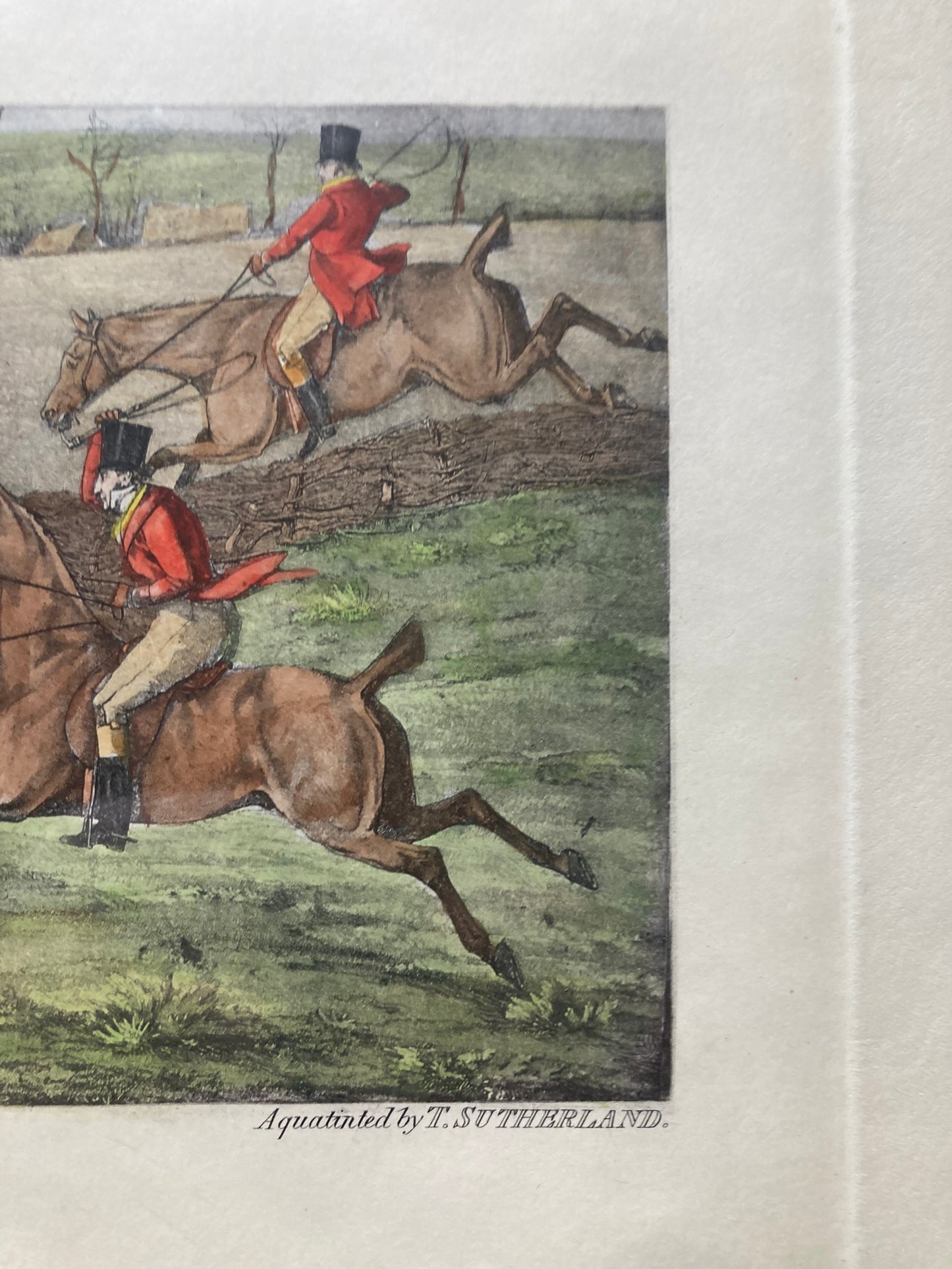 Framed print titled"Breaking Cover" a well-known fox hunting scene originally designed by the British artist Henry Thomas Alken.