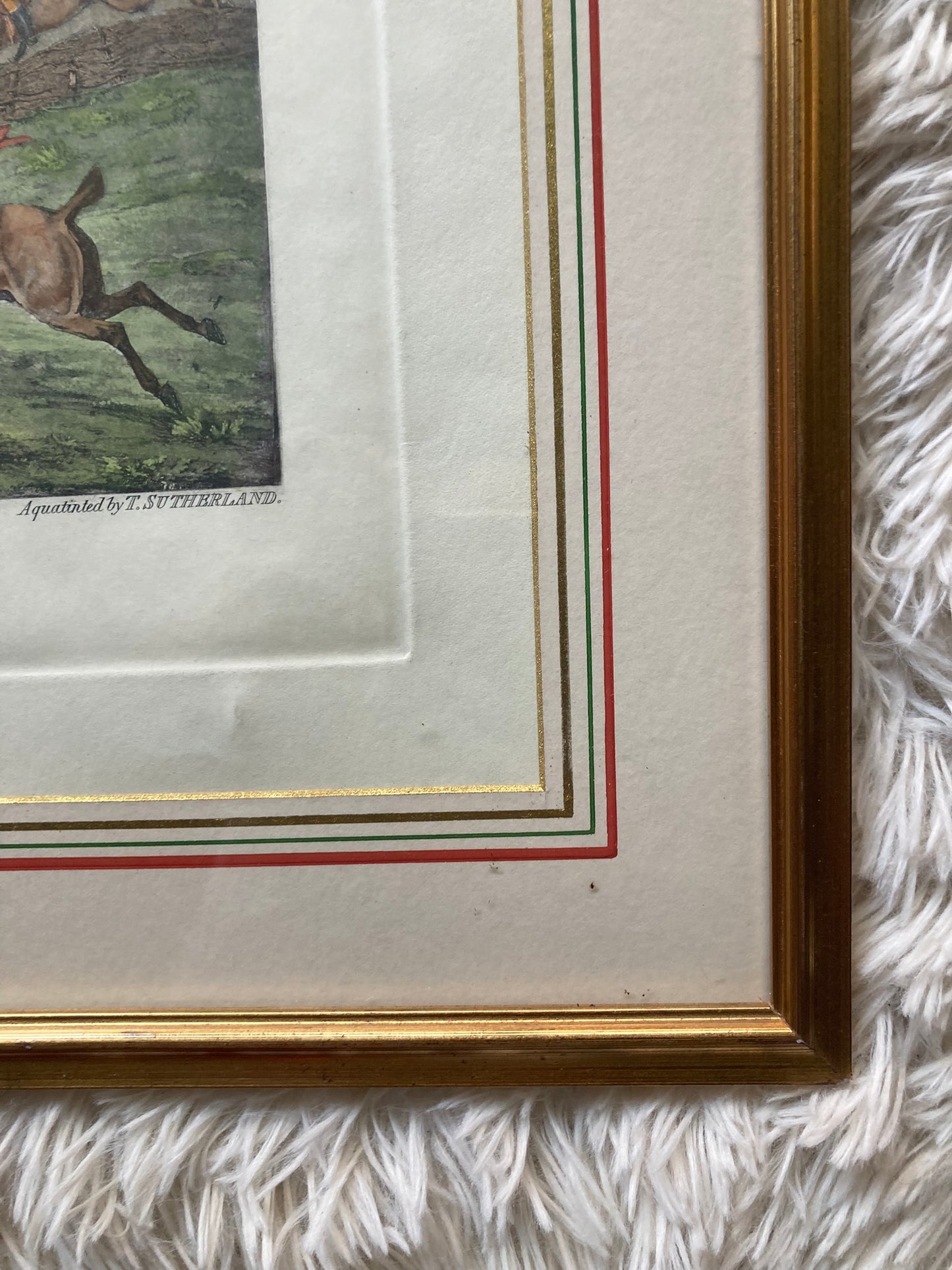 Framed print titled"Breaking Cover" a well-known fox hunting scene originally designed by the British artist Henry Thomas Alken.
