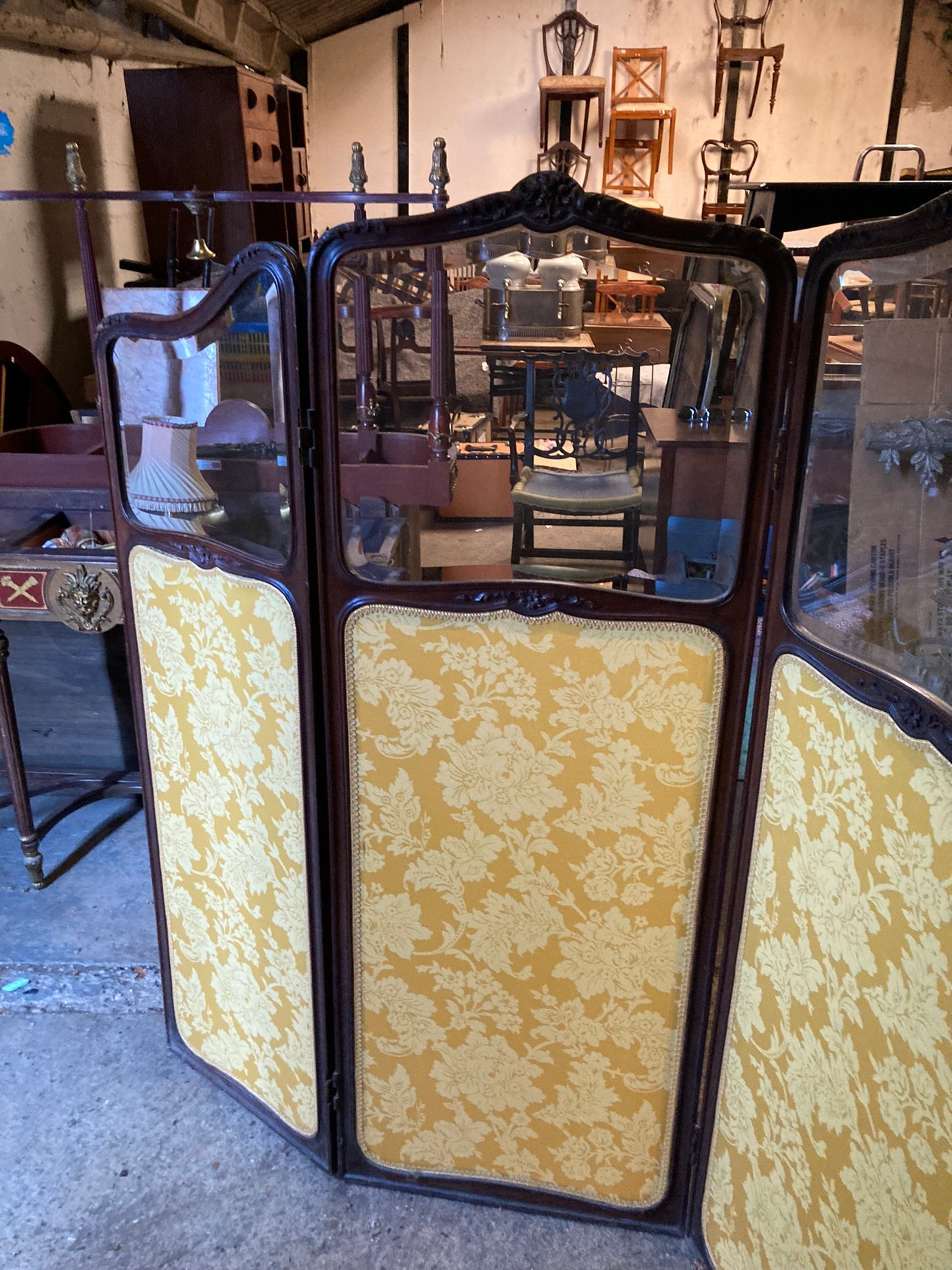 Art Nouveau four silk panel room divider screen