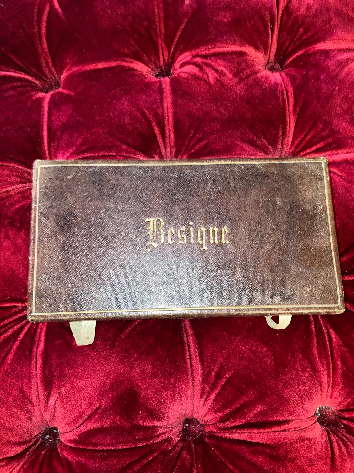 antique "Besique" (Bezique) card game set by Joseph Reynolds & Sons, 1870s.