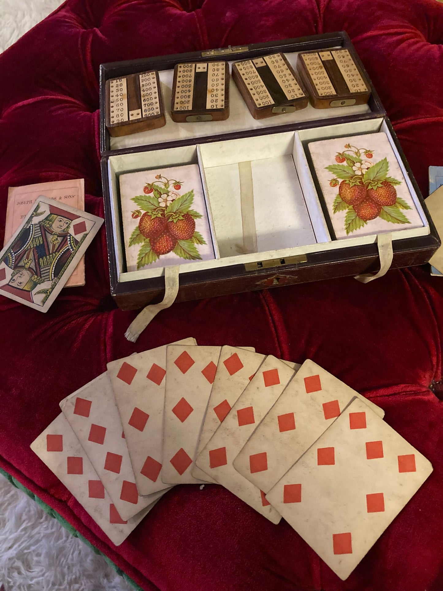 antique "Besique" (Bezique) card game set by Joseph Reynolds & Sons, 1870s.
