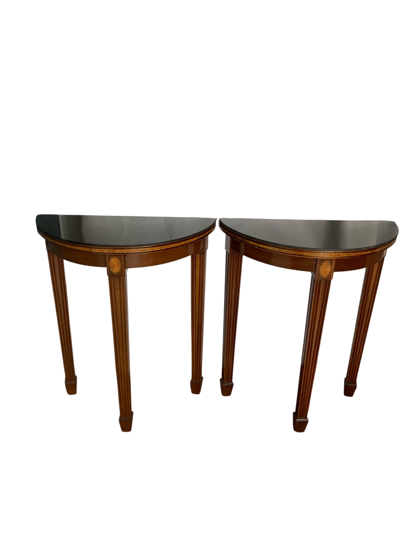 A pair of Maitland-Smith Marlborough Demi Lune occasional wall tables