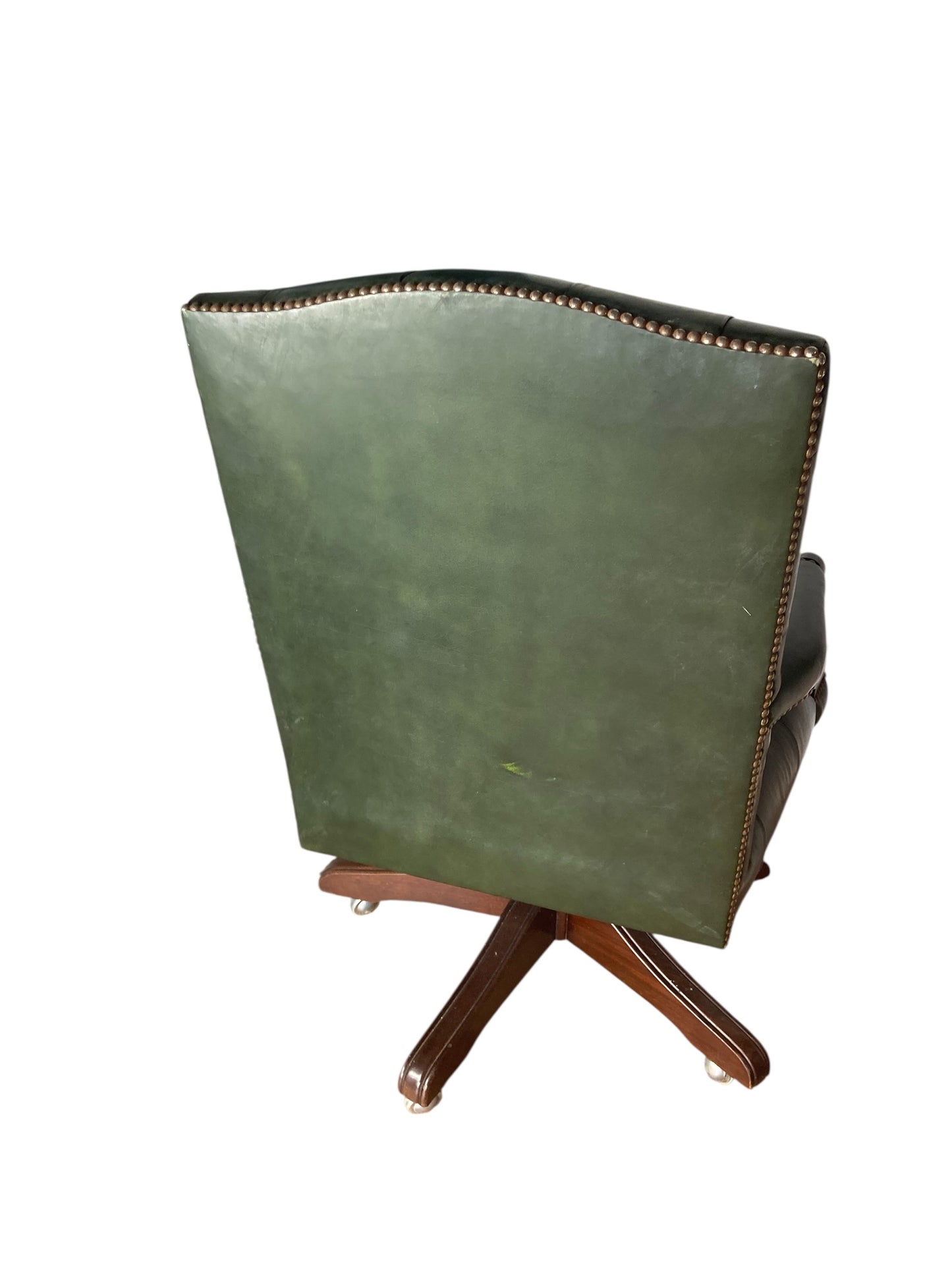 Antique Green Leather Gainsborough Chesterfield style swivel office chair