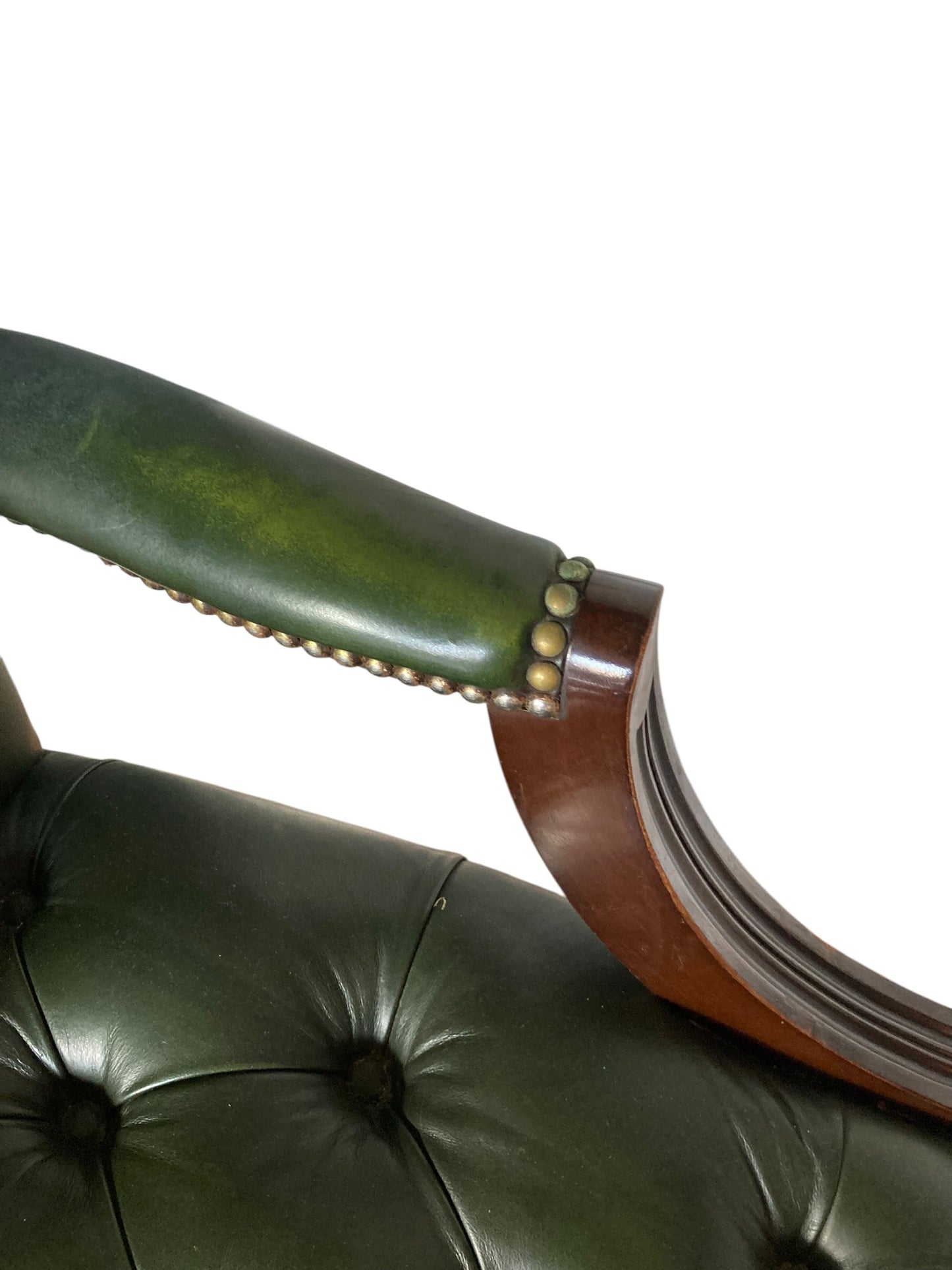 Antique Green Leather Gainsborough Chesterfield style swivel office chair