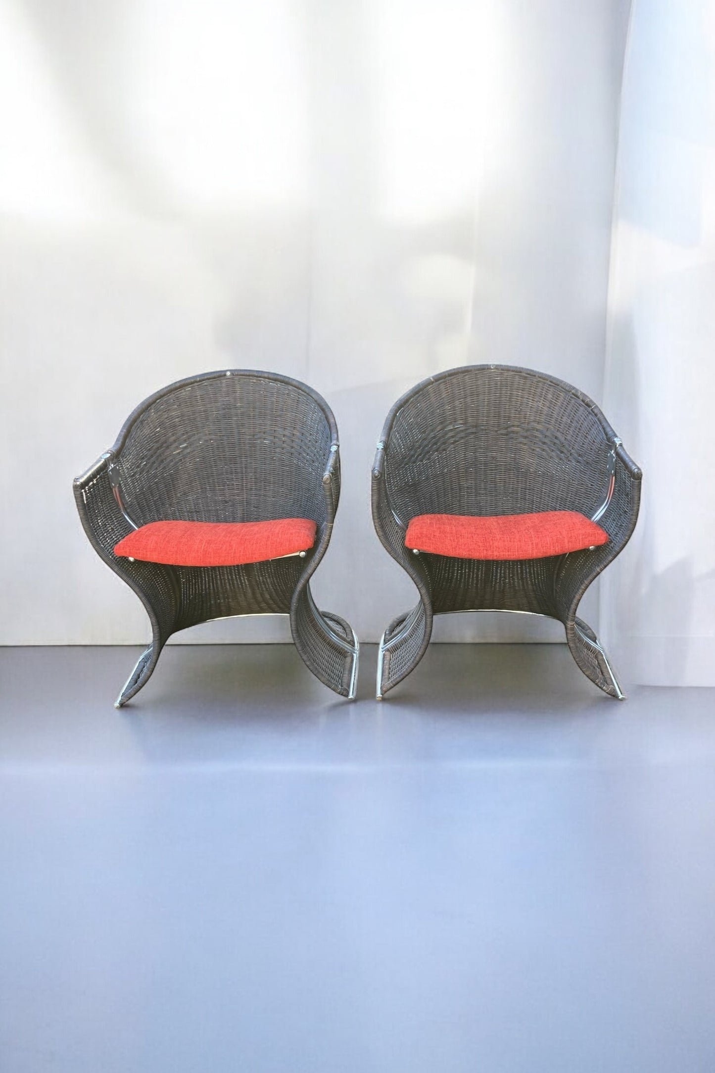 Pair of late 20th Century Pieff Wicker and Chrome Venus Chairs