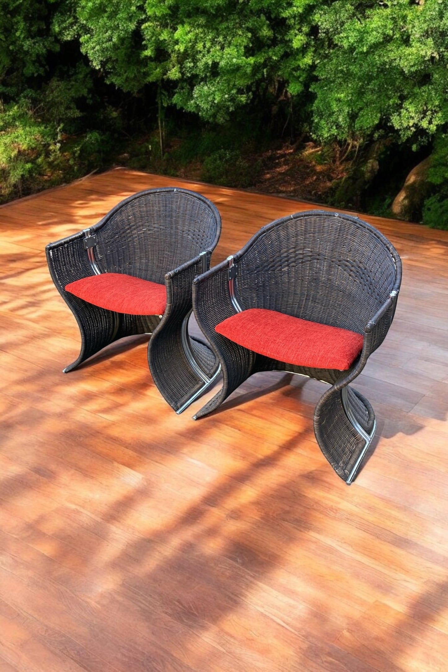 Pair of late 20th Century Pieff Wicker and Chrome Venus Chairs