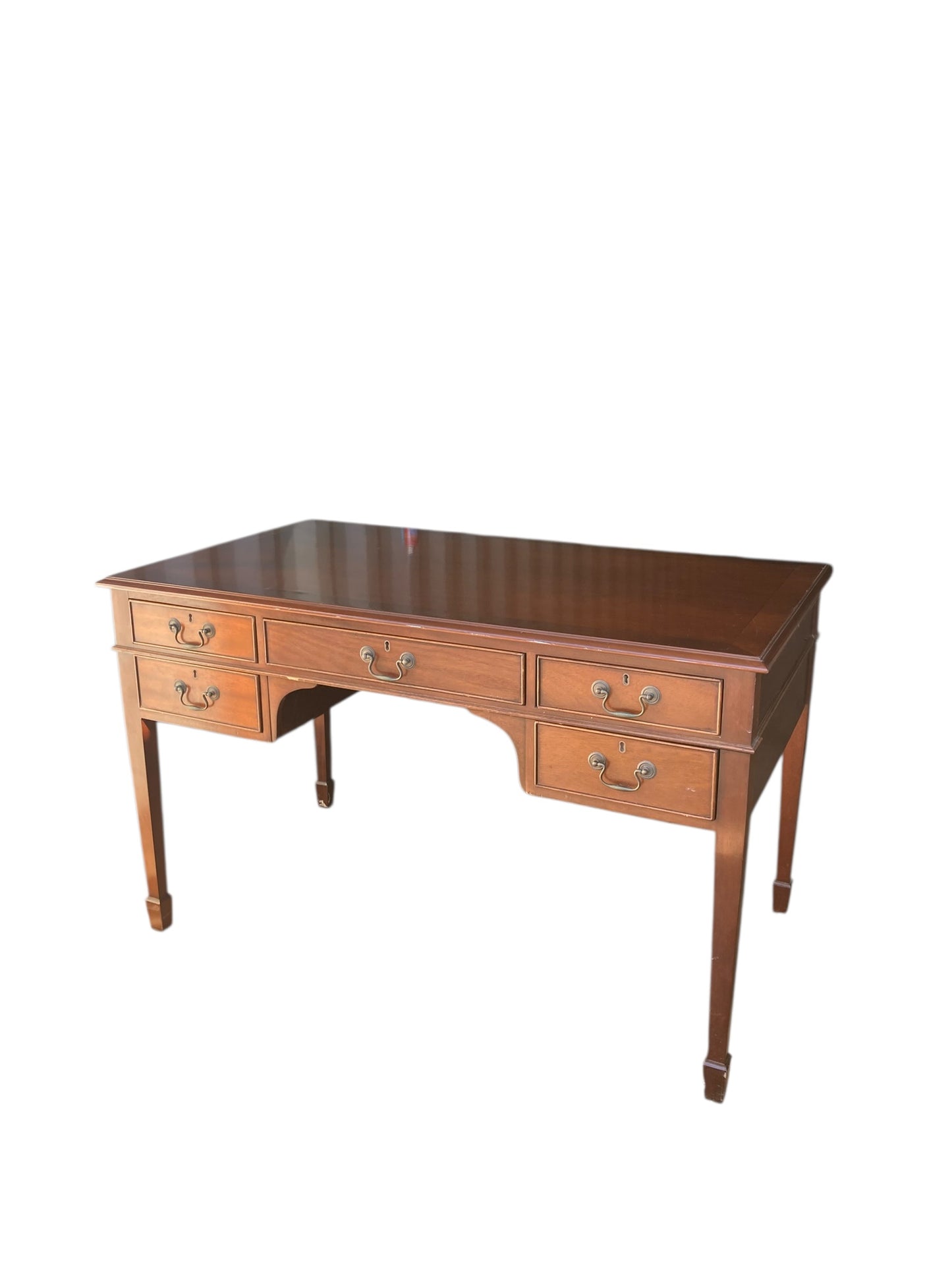 Mahogany Double sided Partners writing desk with one sided blank drawers a classic design  five-drawer arrangement one long central frieze drawer flanked by two smaller drawers on each side providing functional storage