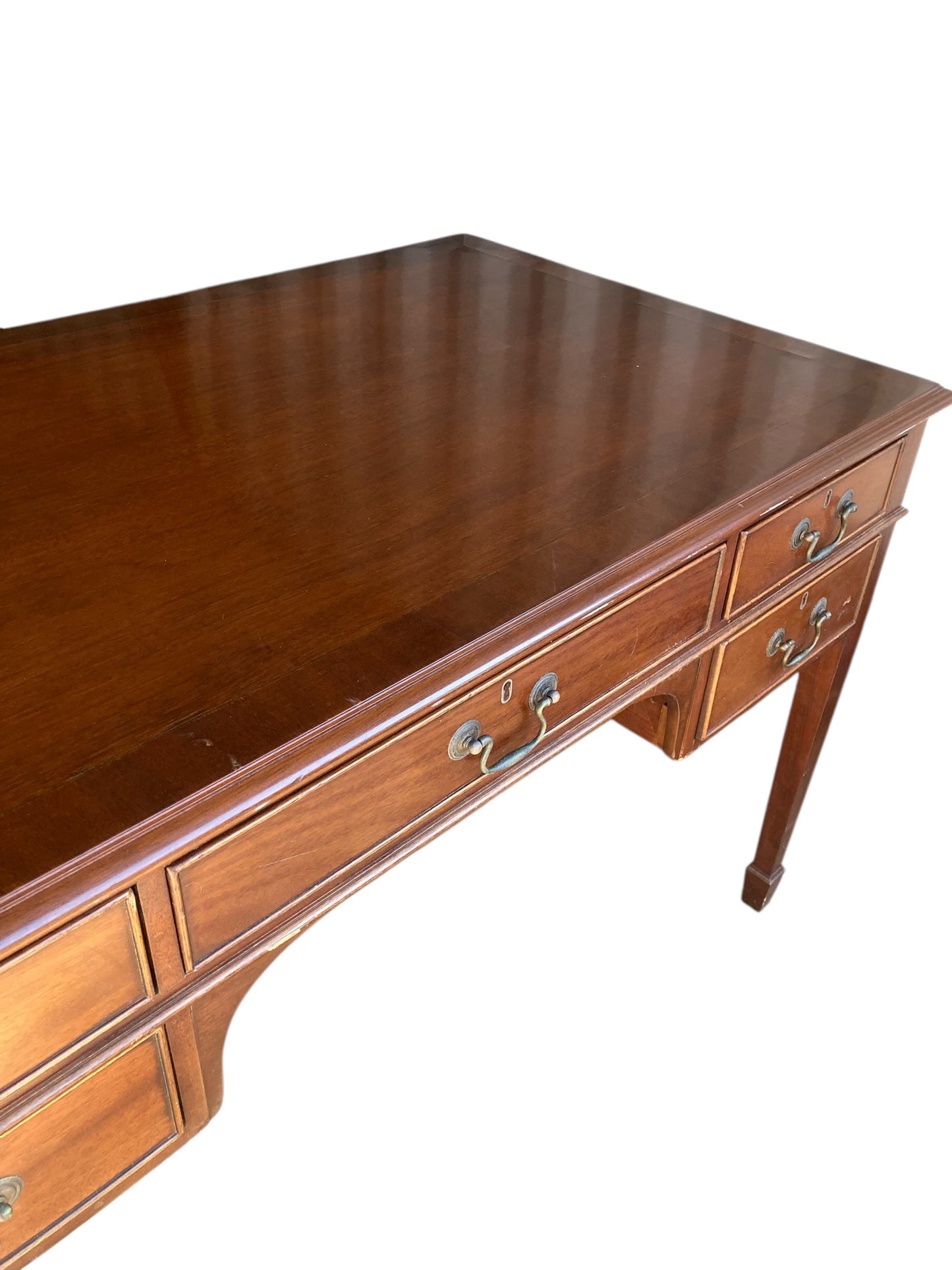Mahogany Double sided Partners writing desk with one sided blank drawers a classic design  five-drawer arrangement one long central frieze drawer flanked by two smaller drawers on each side providing functional storage