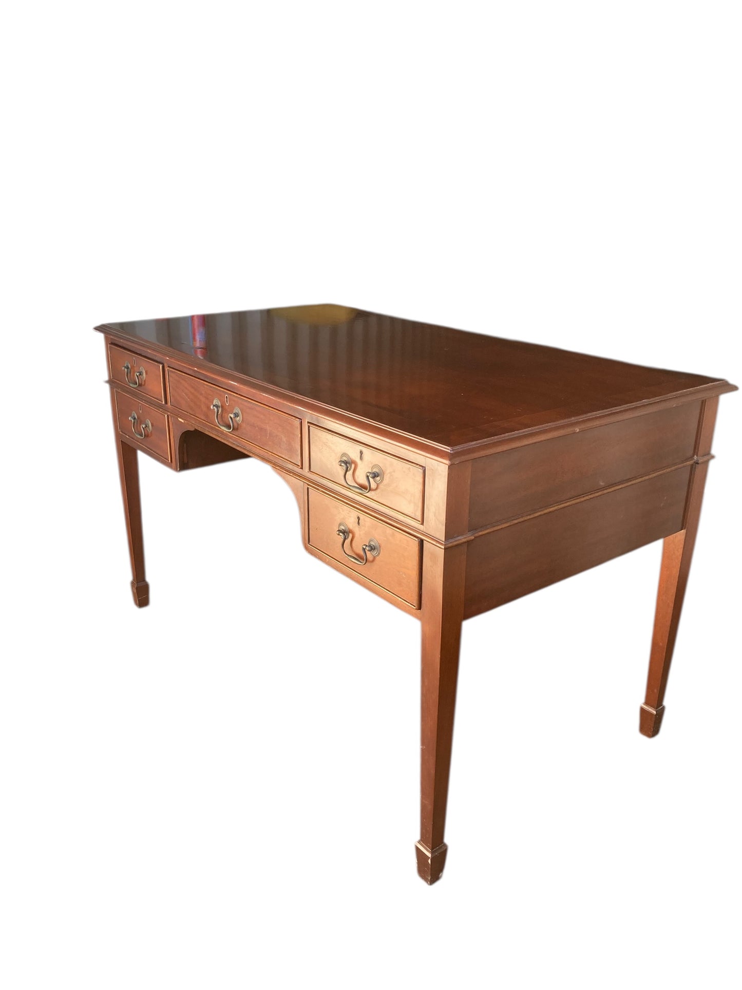 Mahogany Double sided Partners writing desk with one sided blank drawers a classic design  five-drawer arrangement one long central frieze drawer flanked by two smaller drawers on each side providing functional storage