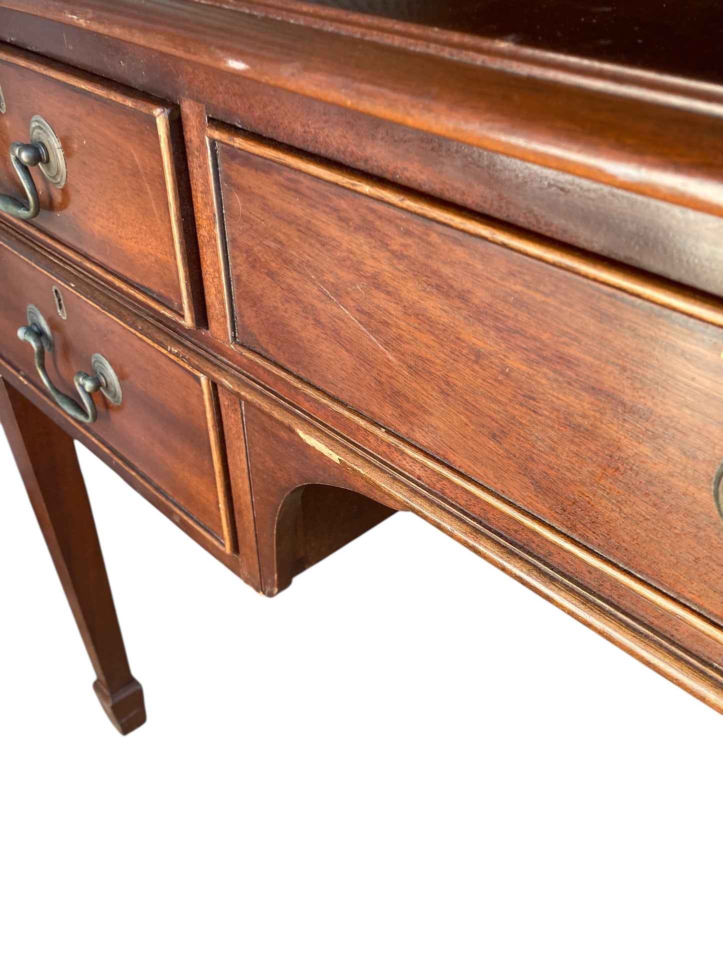 Mahogany Double sided Partners writing desk with one sided blank drawers a classic design  five-drawer arrangement one long central frieze drawer flanked by two smaller drawers on each side providing functional storage