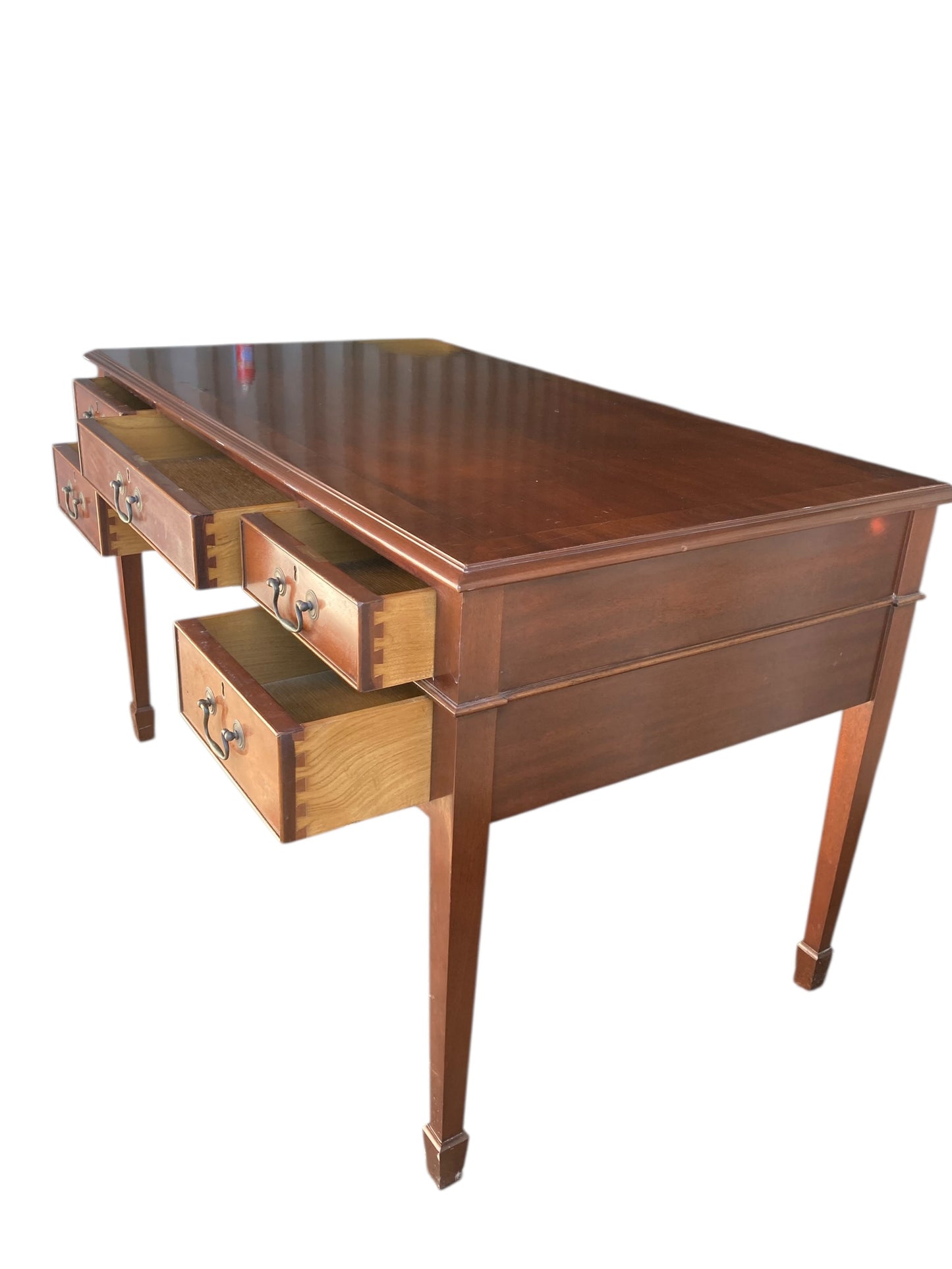 Mahogany Double sided Partners writing desk with one sided blank drawers a classic design  five-drawer arrangement one long central frieze drawer flanked by two smaller drawers on each side providing functional storage