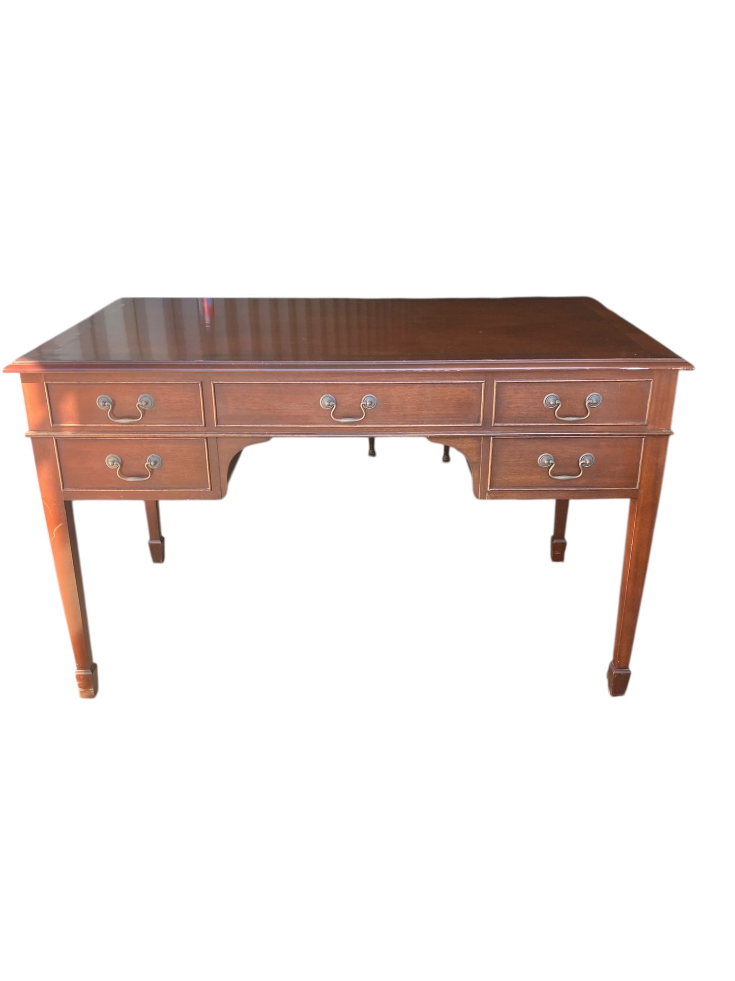Mahogany Double sided Partners writing desk with one sided blank drawers a classic design  five-drawer arrangement one long central frieze drawer flanked by two smaller drawers on each side providing functional storage