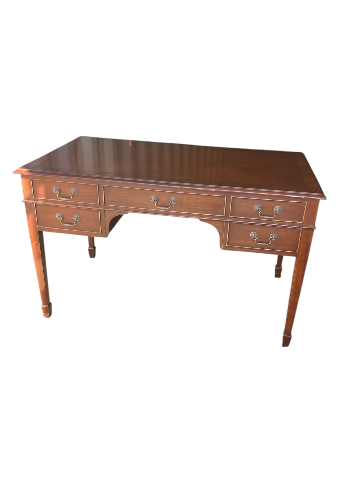 Mahogany Double sided Partners writing desk with one sided blank drawers a classic design  five-drawer arrangement one long central frieze drawer flanked by two smaller drawers on each side providing functional storage