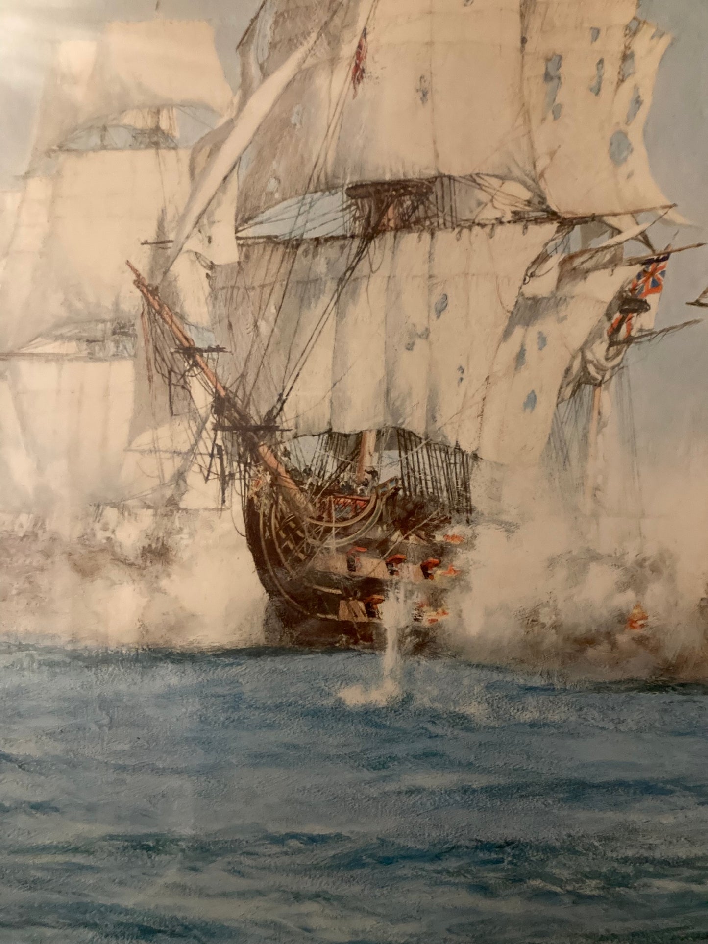 Large Signed Frame Picture Battle of Trafalger by Montague Dawson. Print with Original sigmature