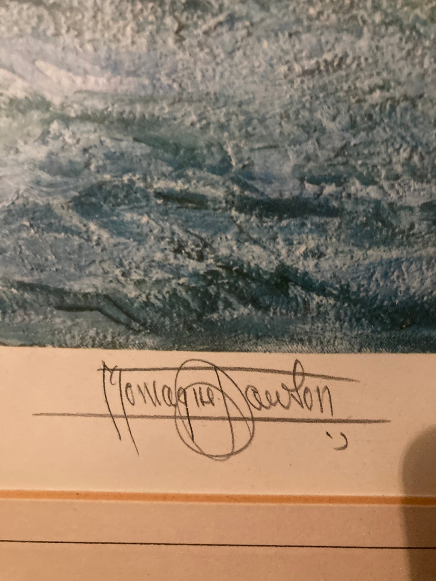 Large Signed Frame Picture Battle of Trafalger by Montague Dawson. Print with Original sigmature