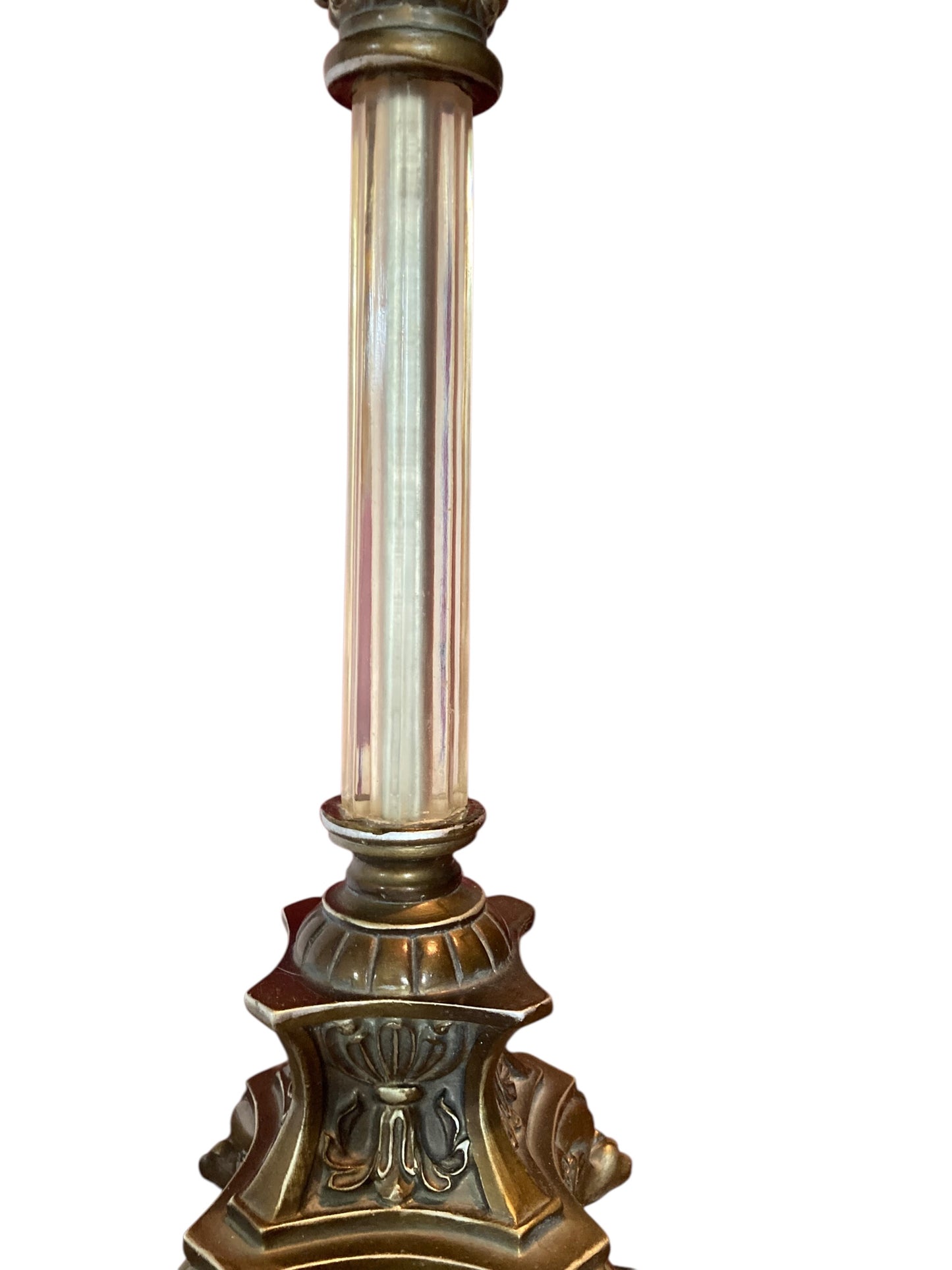 Pair of Regency Style table lamps neoclassical bases Paw Feet cream fabric shades with beaded fringe