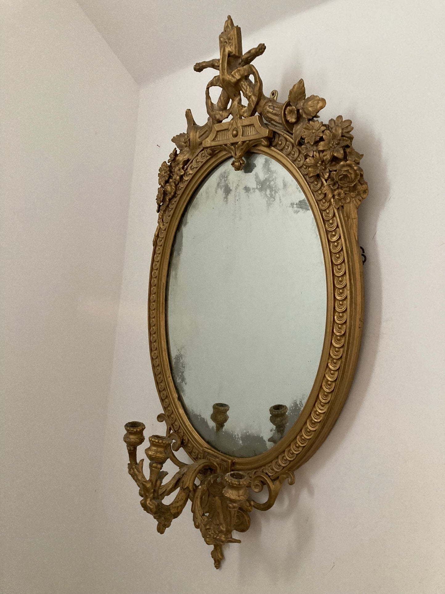 Antique Gilt Gesso Girandole Mirror