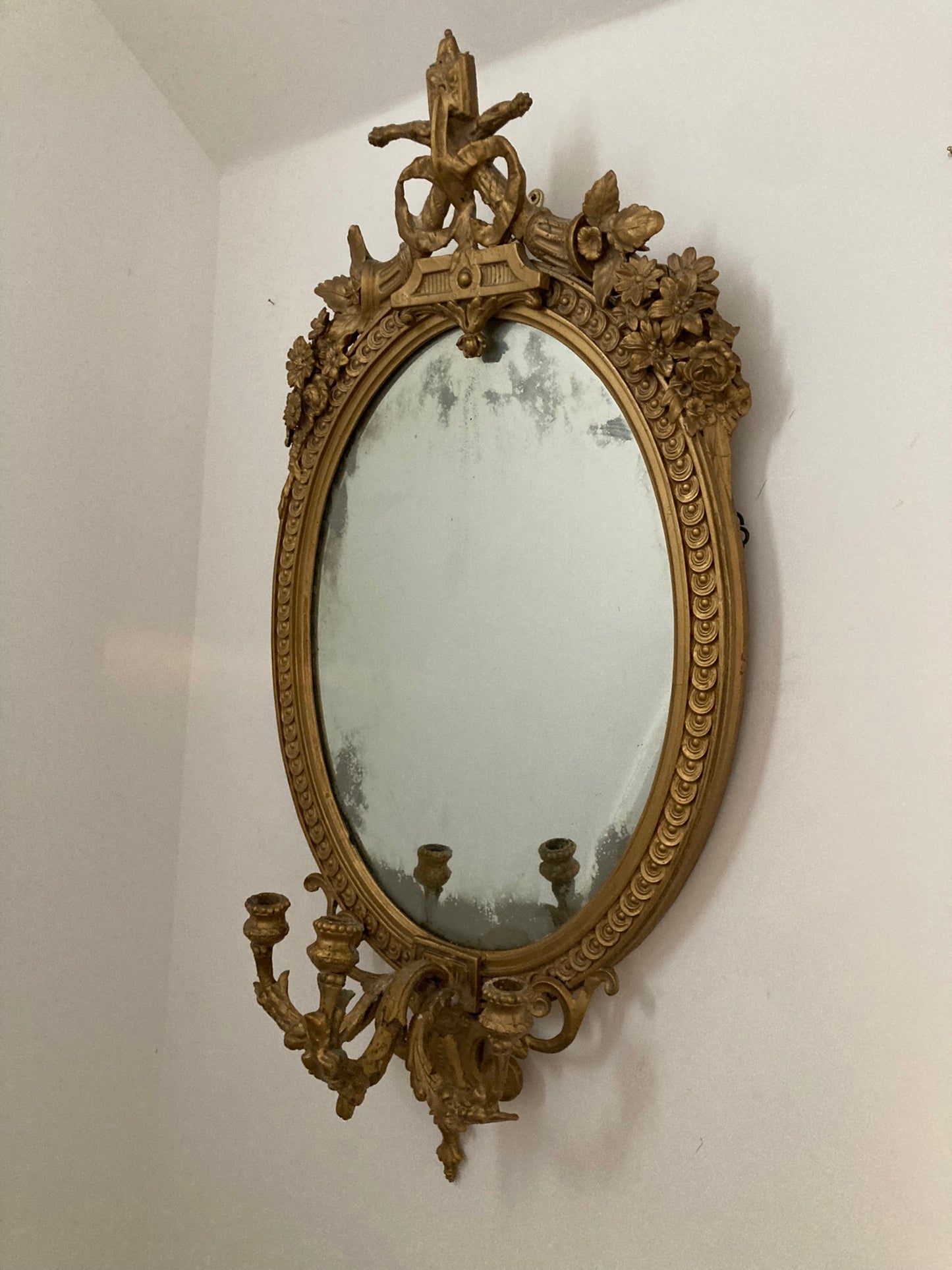 Antique Gilt Gesso Girandole Mirror