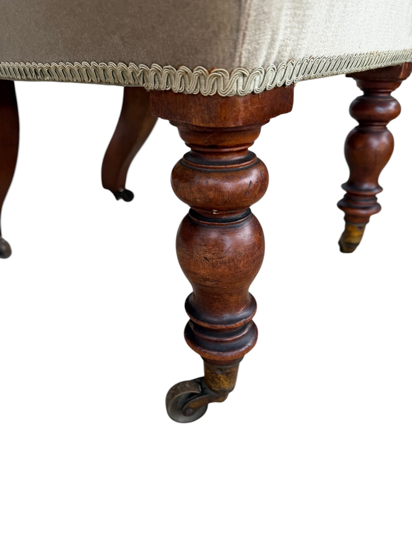 Victorian Green Velvet Prayer chair on original Casters