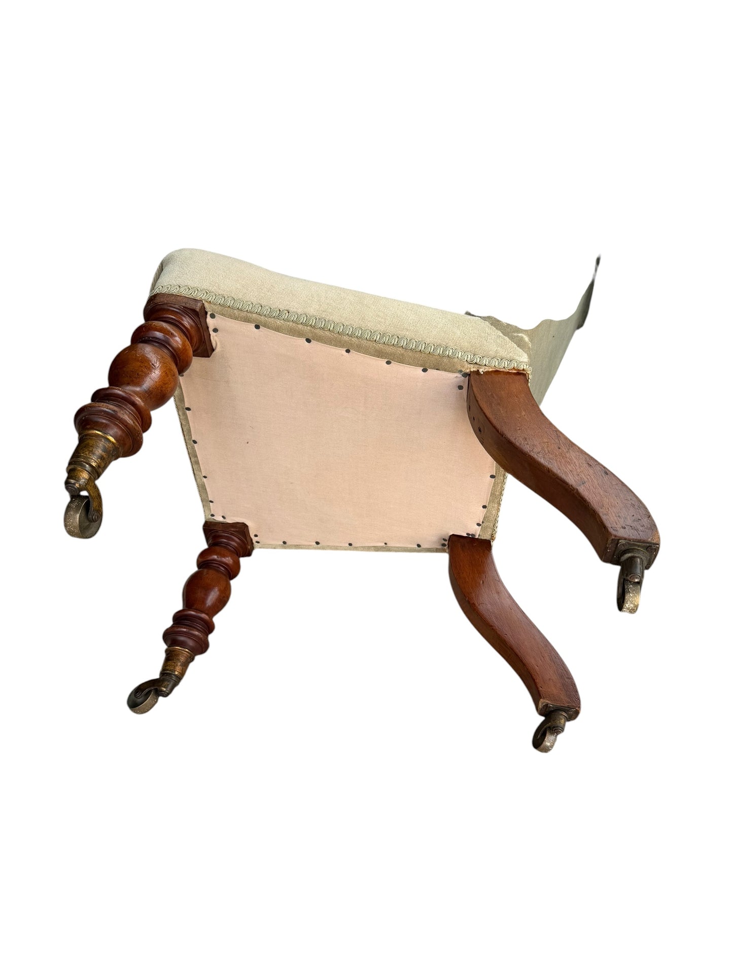 Victorian Green Velvet Prayer chair on original Casters