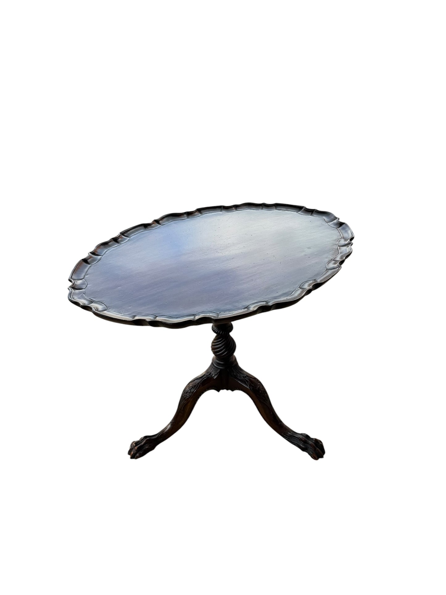 Oval Topped Piecrust Mahogany Tri Legged Side Table Circa 1800's