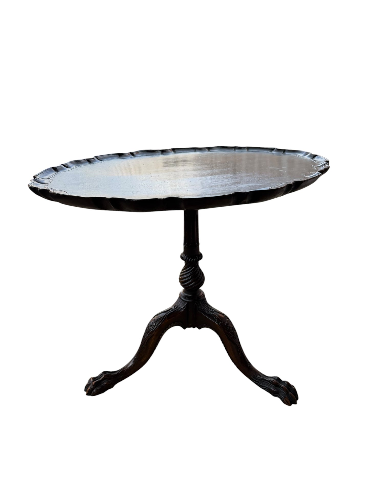 Oval Topped Piecrust Mahogany Tri Legged Side Table Circa 1800's