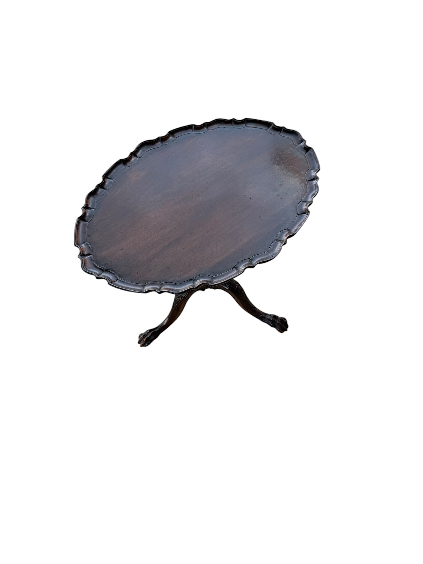 Oval Topped Piecrust Mahogany Tri Legged Side Table Circa 1800's
