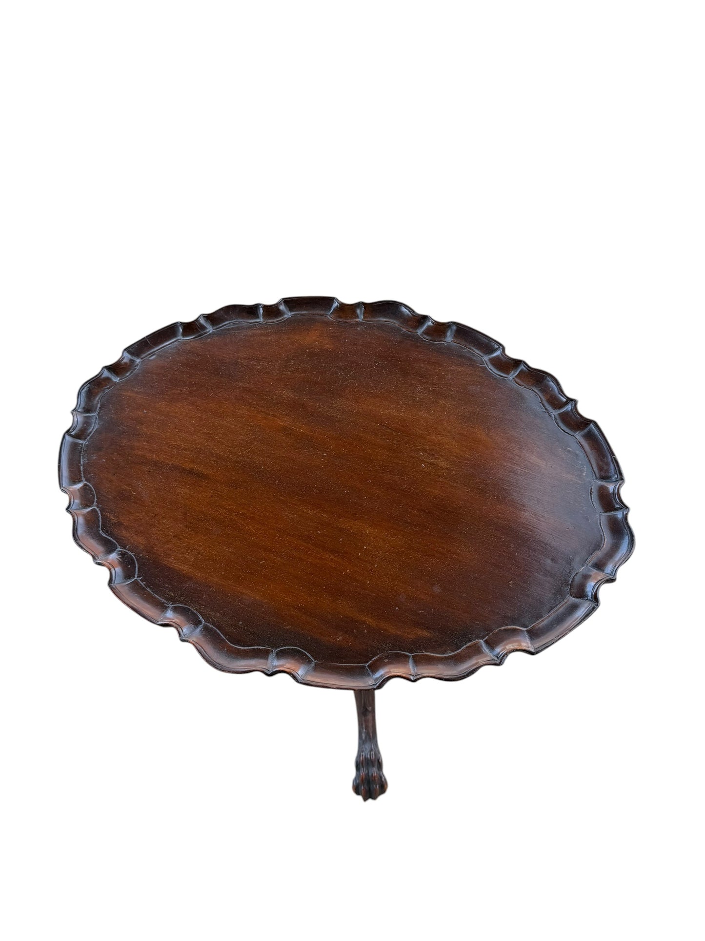 Oval Topped Piecrust Mahogany Tri Legged Side Table Circa 1800's