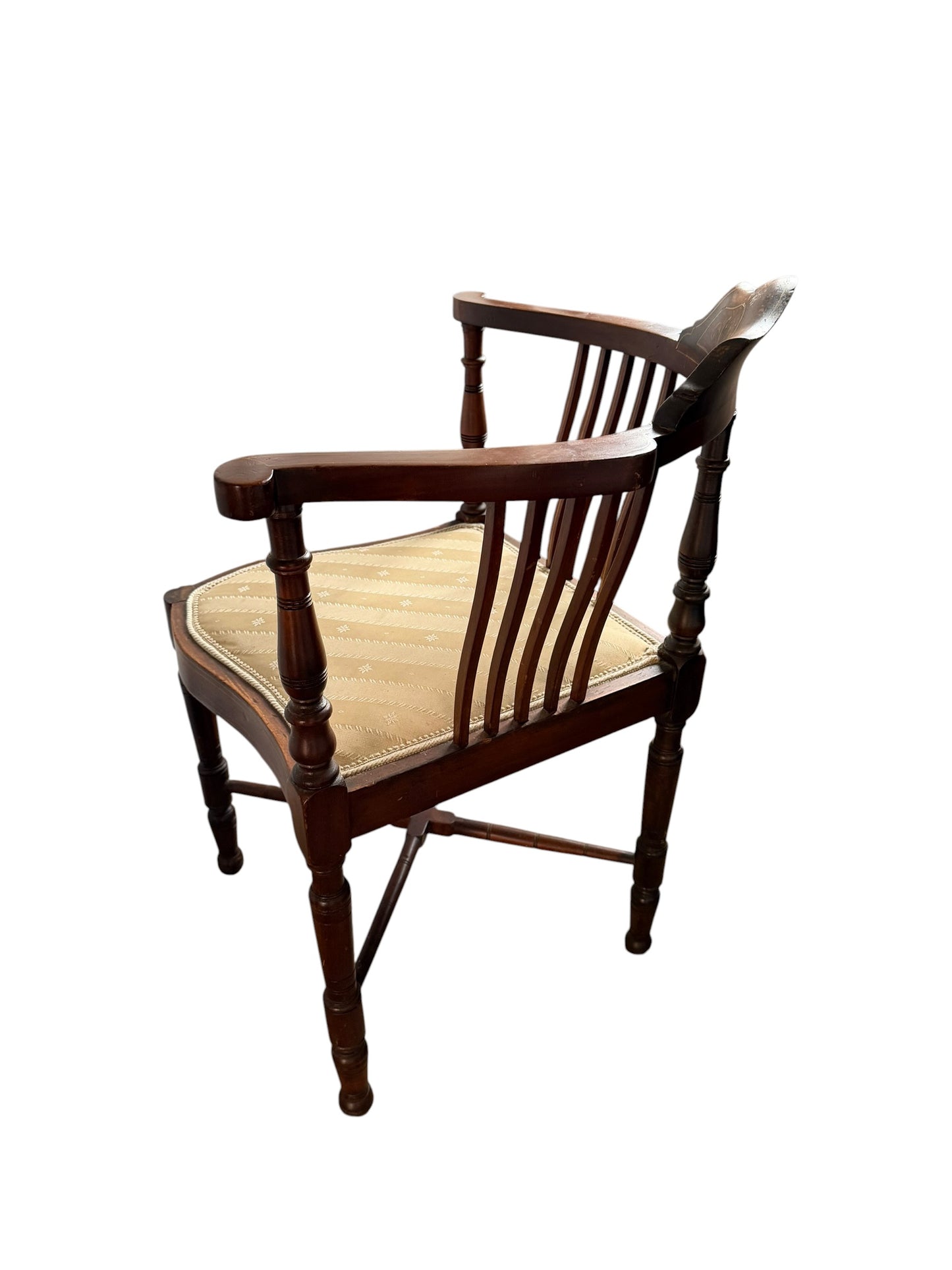 antique Edwardian inlaid mahogany corner chair, dating from the early 19th century (circa 1900–1910).