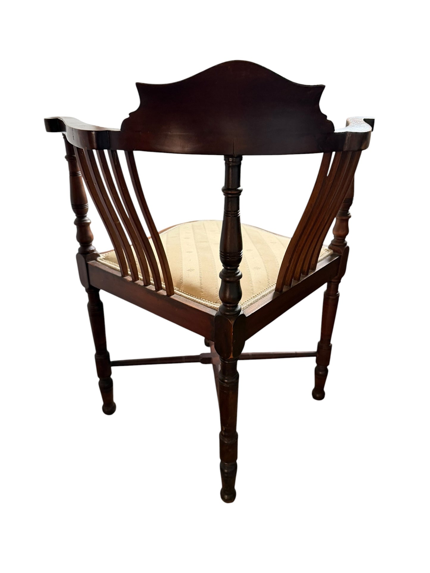 antique Edwardian inlaid mahogany corner chair, dating from the early 19th century (circa 1900–1910).